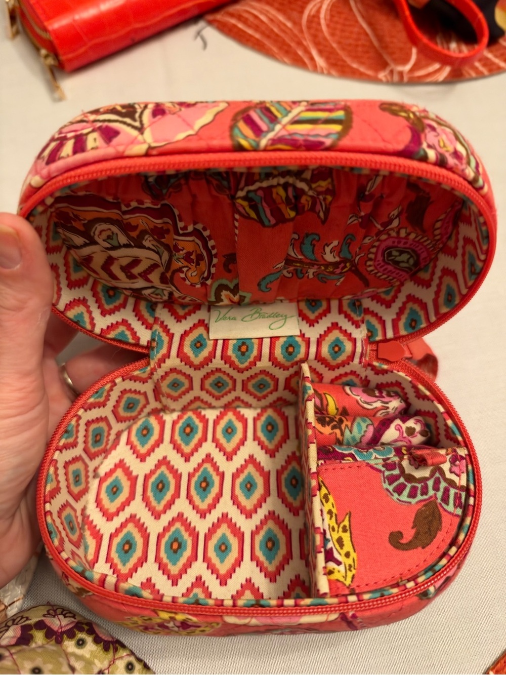 Vera Bradley Coral Pattern Quilted Travel Jewelry Organizer